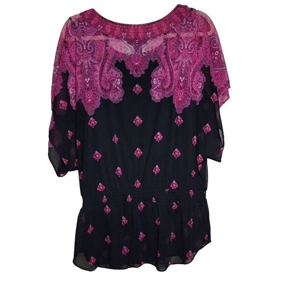 INC International Concepts Paisley Print Blouse & Shell Black Pink - Picture 3 of 11